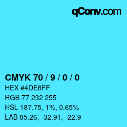 Color code: CMYK 70 / 9 / 0 / 0 | qconv.com