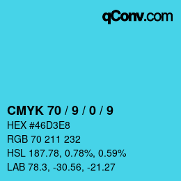颜色代码: CMYK 70 / 9 / 0 / 9 | qconv.com