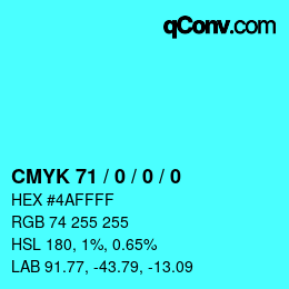 カラーコード: CMYK 71 / 0 / 0 / 0 | qconv.com