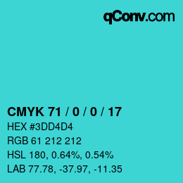 カラーコード: CMYK 71 / 0 / 0 / 17 | qconv.com