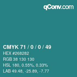 Color code: CMYK 71 / 0 / 0 / 49 | qconv.com