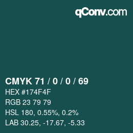 Farbcode: CMYK 71 / 0 / 0 / 69 | qconv.com
