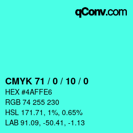 カラーコード: CMYK 71 / 0 / 10 / 0 | qconv.com