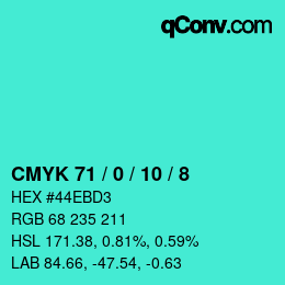 カラーコード: CMYK 71 / 0 / 10 / 8 | qconv.com
