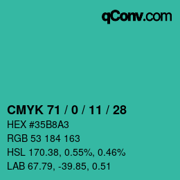 カラーコード: CMYK 71 / 0 / 11 / 28 | qconv.com