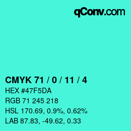 カラーコード: CMYK 71 / 0 / 11 / 4 | qconv.com