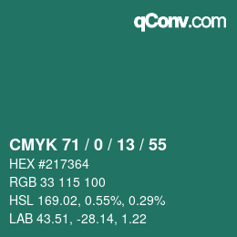 Color code: CMYK 71 / 0 / 13 / 55 | qconv.com