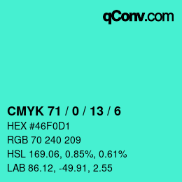カラーコード: CMYK 71 / 0 / 13 / 6 | qconv.com