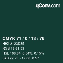カラーコード: CMYK 71 / 0 / 13 / 76 | qconv.com