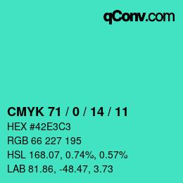 Color code: CMYK 71 / 0 / 14 / 11 | qconv.com