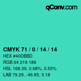 カラーコード: CMYK 71 / 0 / 14 / 14 | qconv.com