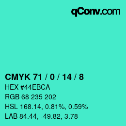 カラーコード: CMYK 71 / 0 / 14 / 8 | qconv.com