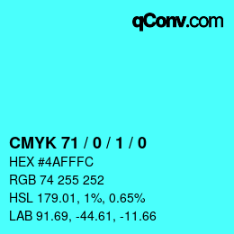 カラーコード: CMYK 71 / 0 / 1 / 0 | qconv.com