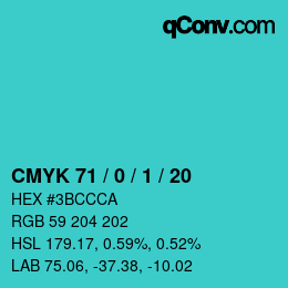 Color code: CMYK 71 / 0 / 1 / 20 | qconv.com