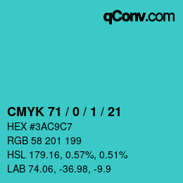 Color code: CMYK 71 / 0 / 1 / 21 | qconv.com