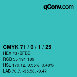 Color code: CMYK 71 / 0 / 1 / 25 | qconv.com