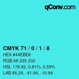 Color code: CMYK 71 / 0 / 1 / 8 | qconv.com