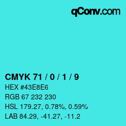 颜色代码: CMYK 71 / 0 / 1 / 9 | qconv.com
