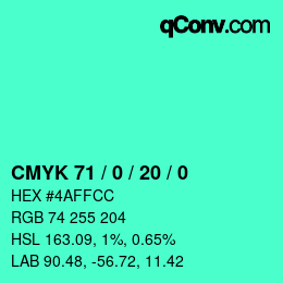 カラーコード: CMYK 71 / 0 / 20 / 0 | qconv.com