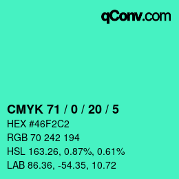 Color code: CMYK 71 / 0 / 20 / 5 | qconv.com