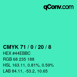 颜色代码: CMYK 71 / 0 / 20 / 8 | qconv.com