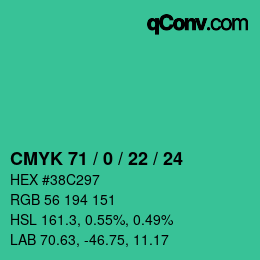 颜色代码: CMYK 71 / 0 / 22 / 24 | qconv.com