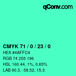 Color code: CMYK 71 / 0 / 23 / 0 | qconv.com