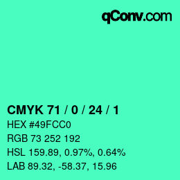 颜色代码: CMYK 71 / 0 / 24 / 1 | qconv.com