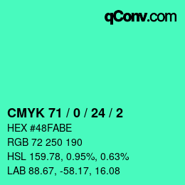 颜色代码: CMYK 71 / 0 / 24 / 2 | qconv.com