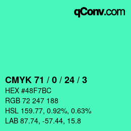 カラーコード: CMYK 71 / 0 / 24 / 3 | qconv.com