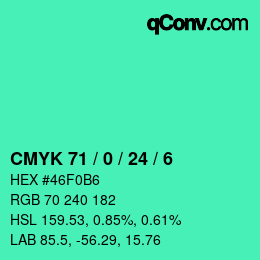 カラーコード: CMYK 71 / 0 / 24 / 6 | qconv.com