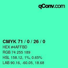 Color code: CMYK 71 / 0 / 26 / 0 | qconv.com