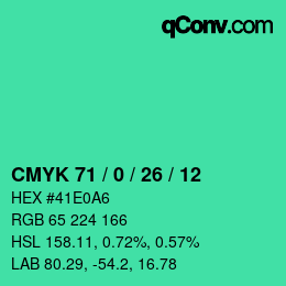 Color code: CMYK 71 / 0 / 26 / 12 | qconv.com