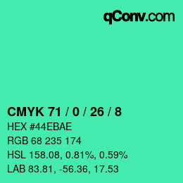 颜色代码: CMYK 71 / 0 / 26 / 8 | qconv.com