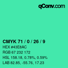 颜色代码: CMYK 71 / 0 / 26 / 9 | qconv.com
