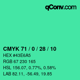 カラーコード: CMYK 71 / 0 / 28 / 10 | qconv.com