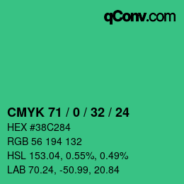 Color code: CMYK 71 / 0 / 32 / 24 | qconv.com