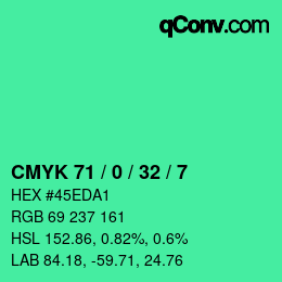 Color code: CMYK 71 / 0 / 32 / 7 | qconv.com