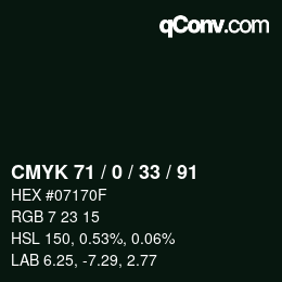 Farbcode: CMYK 71 / 0 / 33 / 91 | qconv.com
