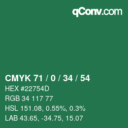 Farbcode: CMYK 71 / 0 / 34 / 54 | qconv.com