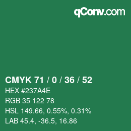 Color code: CMYK 71 / 0 / 36 / 52 | qconv.com