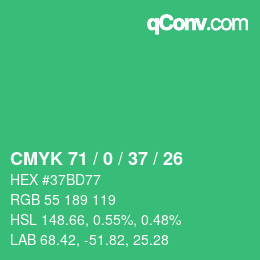 Color code: CMYK 71 / 0 / 37 / 26 | qconv.com