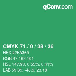 Farbcode: CMYK 71 / 0 / 38 / 36 | qconv.com