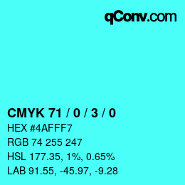 颜色代码: CMYK 71 / 0 / 3 / 0 | qconv.com
