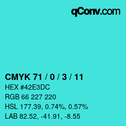 Color code: CMYK 71 / 0 / 3 / 11 | qconv.com