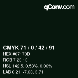 Farbcode: CMYK 71 / 0 / 42 / 91 | qconv.com