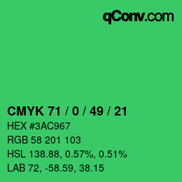 Color code: CMYK 71 / 0 / 49 / 21 | qconv.com