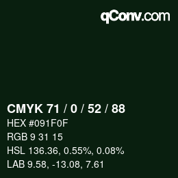 Color code: CMYK 71 / 0 / 52 / 88 | qconv.com