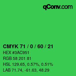 颜色代码: CMYK 71 / 0 / 60 / 21 | qconv.com
