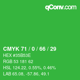 カラーコード: CMYK 71 / 0 / 66 / 29 | qconv.com